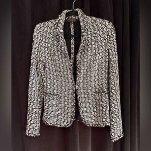 Anne Klein Black and White Woven Knit Blazer | 2